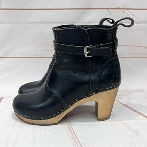 Swedish Hasbeen Leather Jodhpur Toffel Wooden Heel Platform Ankle Clog Boots